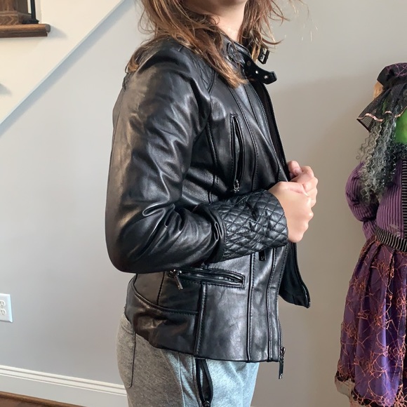 Anne Klein NWT black leather motto jacket size Medium - Picture 7 of 14